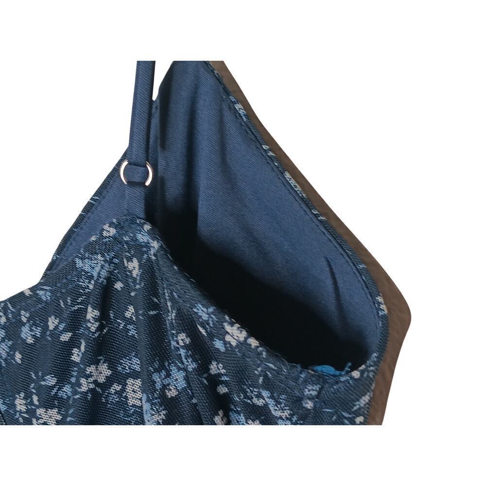Windsor Navy Blue Floral Ruched Mini Dress Sz Small Spaghetti Strap Fully Lined - Picture 8 of 13